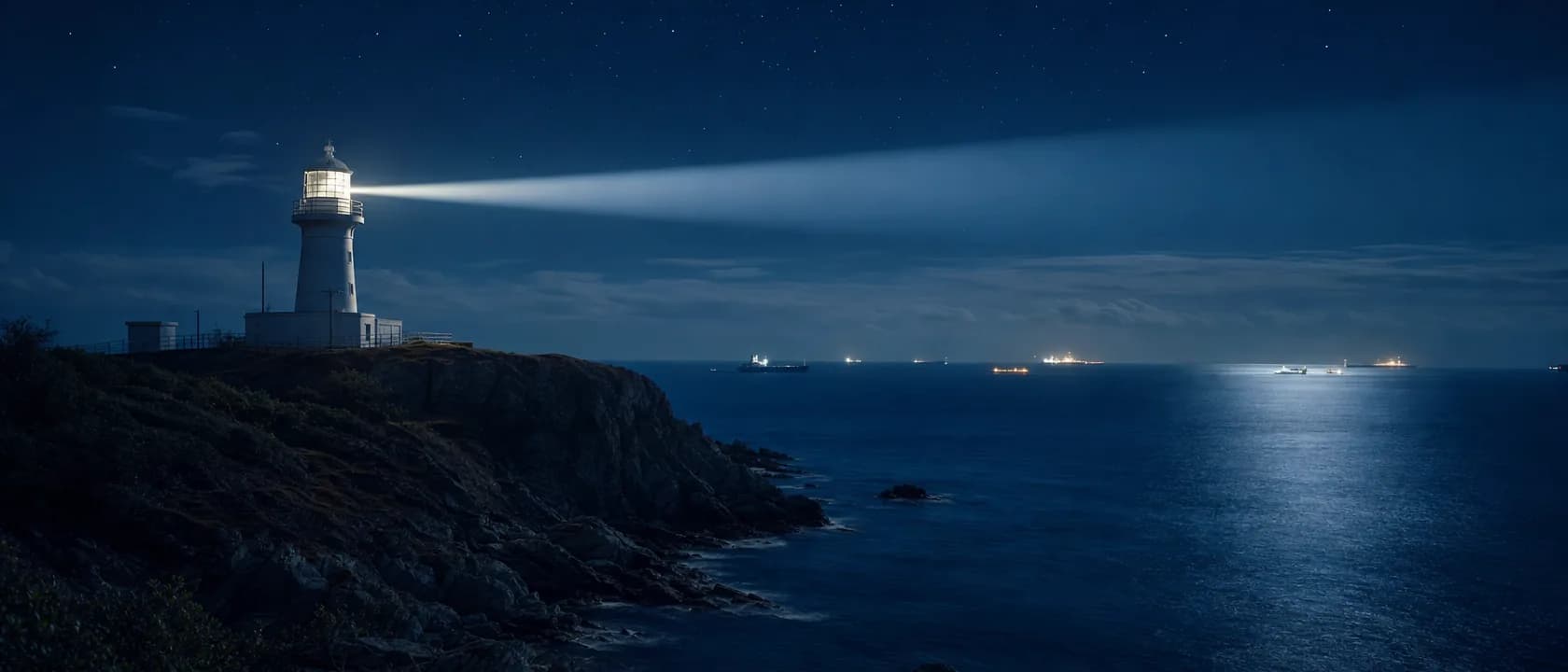 夜の港湾灯台